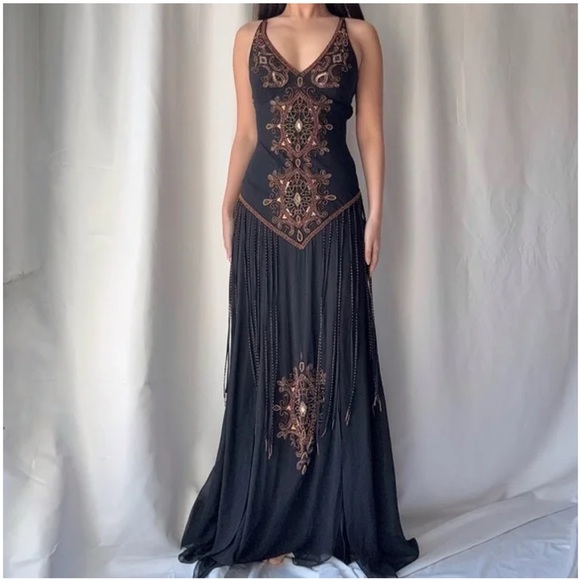 Cache Dresses & Skirts - Vintage Cachè Chic Black and Brown Embellished Evening Gown